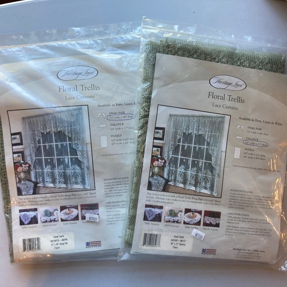 Sage Green Heritage Lace Curtians (Floral Trellis)